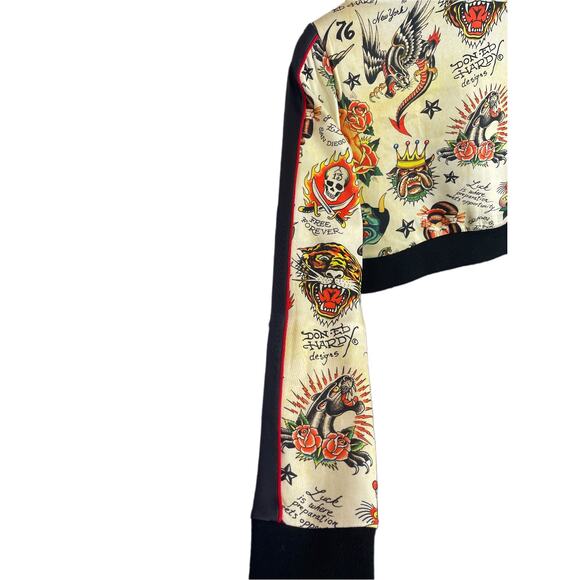 NWT Ed Hardy Y2k Shruken Flashboard multi track bomber jacket yellow black SMALL - Picture 7 of 15